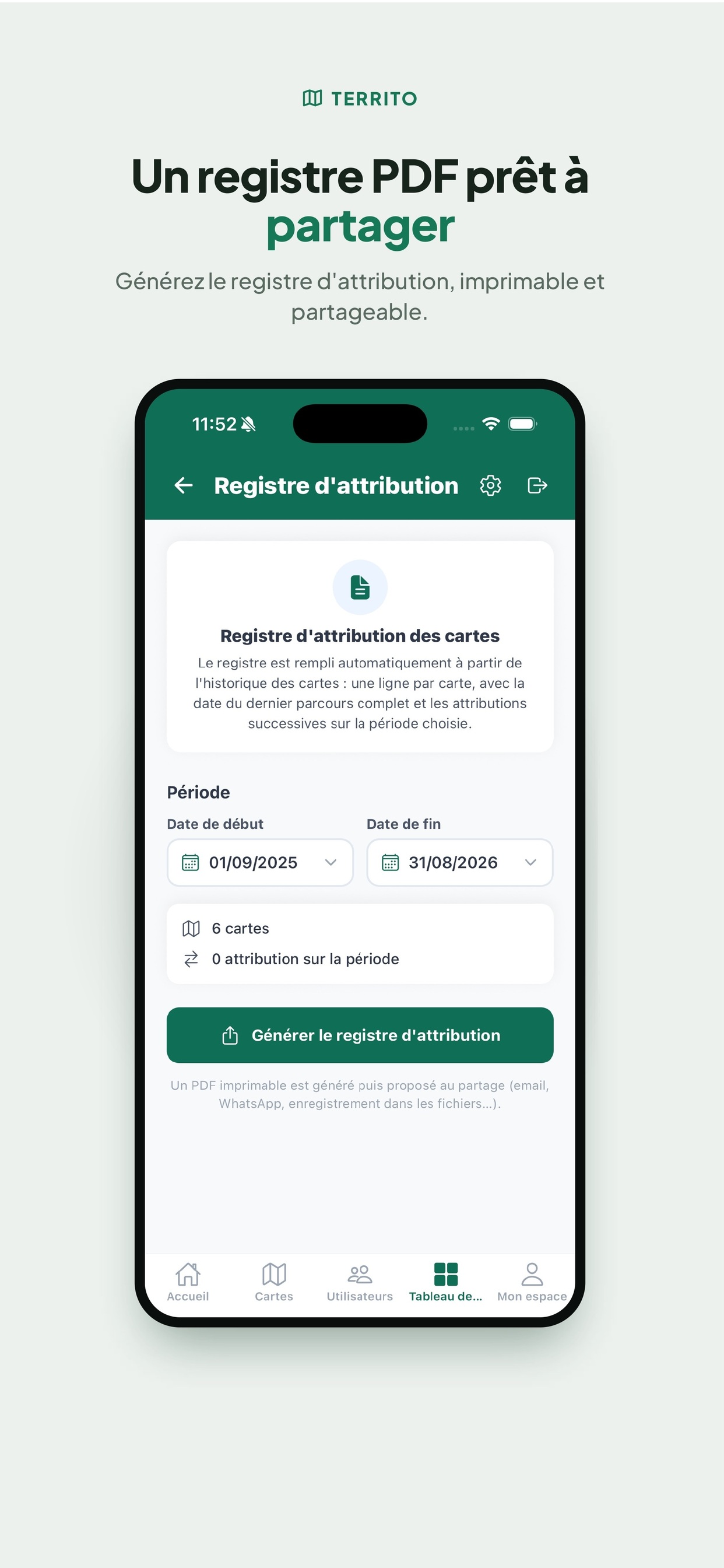 Un registre PDF prêt à partager